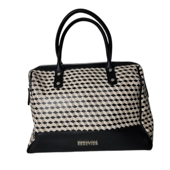 Kenneth Cole Black and tan geometric Satchel purse - Picture 1 of 5